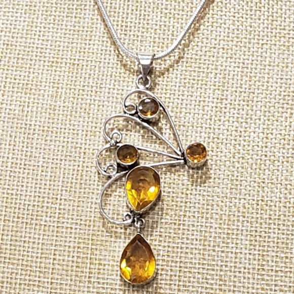 Hand Crafted Jewelry - Beautiful Handmade Large Citrine Gemstone 925 Pendant Necklace